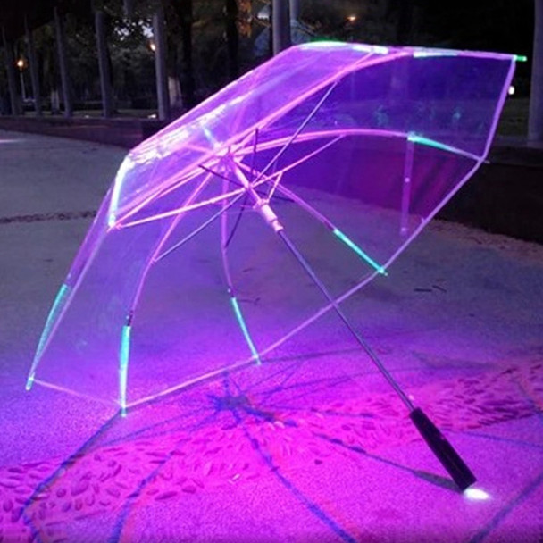 New 8 Rib Light up Blade Runner Style Changing Color LED Umbrella with Flashlight Transparent Handle Straight Umbrella Parasol