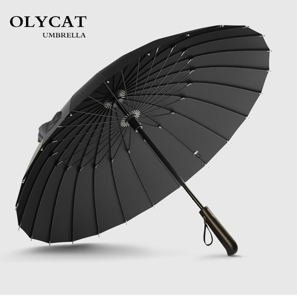 Rain Umbrella Men Quality 24K Strong Windproof Glassfiber Frame Wooden Long Handle Umbrella Women's Parapluie