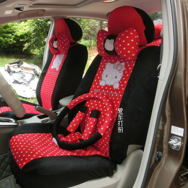 favours four seasons cute women cartoon Hello kitty wave point universal car seat covers 18 pieces set