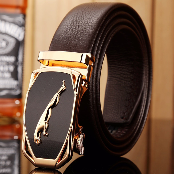 2018 hot designer belt men high quality luxury fiber leather gold jaguar 140 cm 150 160 big size plus automatic buckle car style