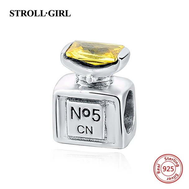 Fit Pandora Bracelets silver 925 Original Perfume bottle beads With Yellow CZ Stone DIY Charms Authentic Jewelry for Women