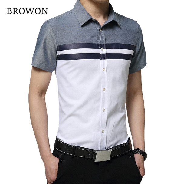 BROWON New Arrival Mens Shirt Fashion Short Sleeve Men Shirt Regular Fit Striped design Social Shirt Camisa Social Masculina