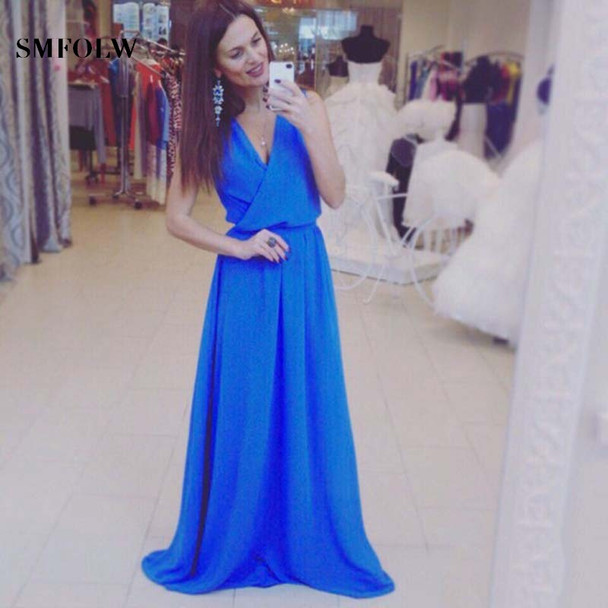 SMFOLW Seven color chiffon Women Summer Beach party Dress fashion high waist Long Maxi sundress sexy Feminine vestidos clothes