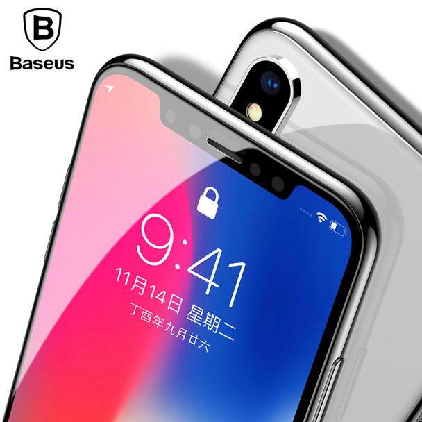 Baseus 0.3mm Screen Protector Tempered Glass For iPhone X 10 Soft Edge 3D Full Cover Protection Toughened Glass Film For iPhoneX