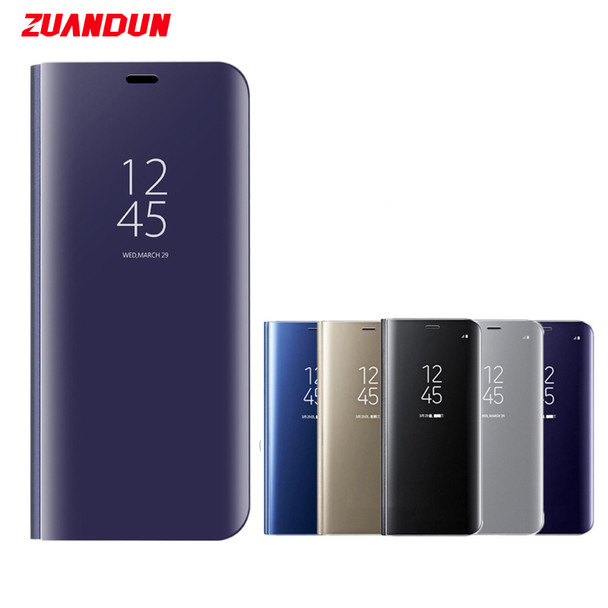 ZUANDUN Luxury Clear View Mirror Flip Case For Samsung Galaxy S9 S9 Plus Note 8 S8 S7 S7 Edge Smart Stand Leather Case Cover