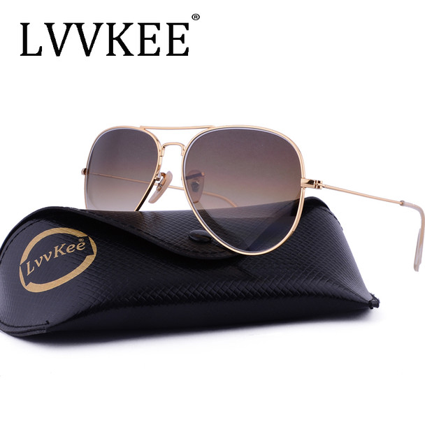 LVVKEE brand Glass Lenses Aviator Sunglasses Men Women 58mm Gradient G15 Mirror Sun glasses lunette de soleil femme homme rays