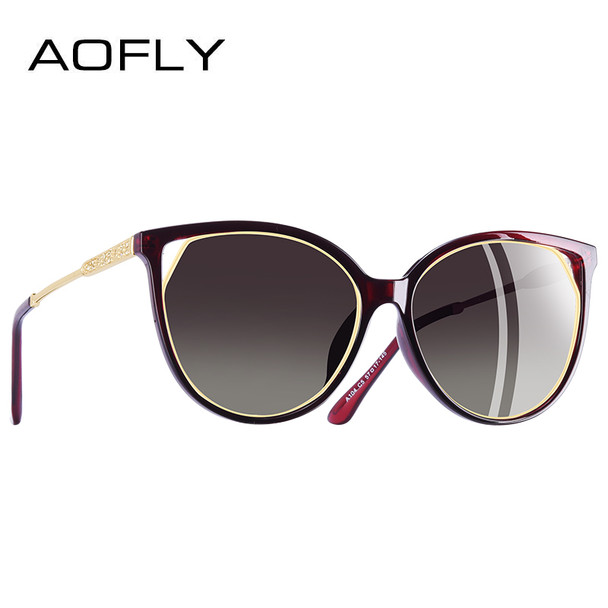 AOFLY BRAND DESIGN Fashion Sunglasses 2018 Polarized Cat Eye Sun Glasses For Women Rhinestone Temple UV400 A104 