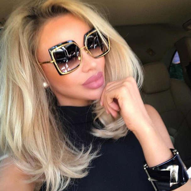 Fashion Oversized Sunglasses Women Metal Square Sunglass 2018 Brand Female Shades Mirror Big Size Frame Sun Glasses Gafas