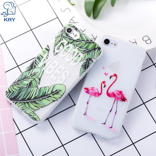 KRY Relief Flamingos Phone Cases For iPhone 7 Case 7 8 Plus Cases For iPhone X Leaf Soft Cover For iPhone 6 Case 6S 5 5S SE Capa