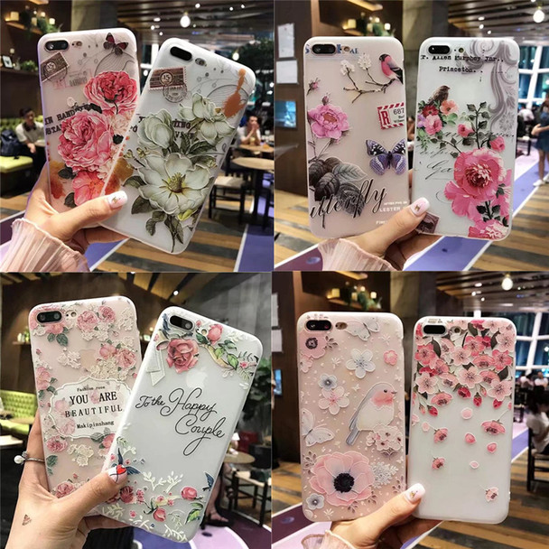 NFH Fashion 3D White Flower Paint Phone Case sFor iPhone 8 X Vintage Soft TPU Back Cover Cases Coque For iPhone7 8 6 6s Plus 5s