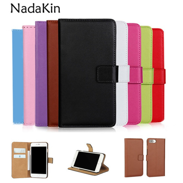 For iPhone Genuine Leather Wallet Flip Case For Apple iPhone 5 5S SE 6 6S 7 8 Plus X Real Purse Phone Bag with Card Slots 