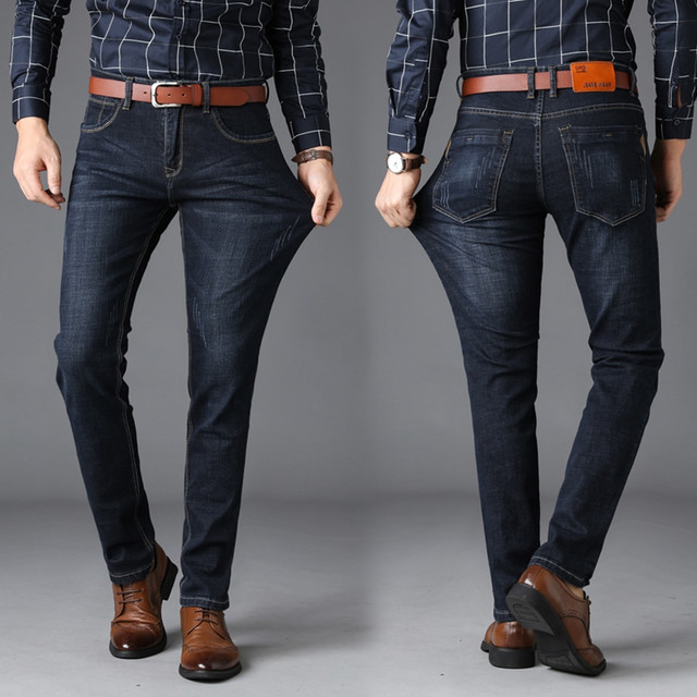 2019 New Men's Jeans Business Casual Jeans Regular Fit Straight Leg ...