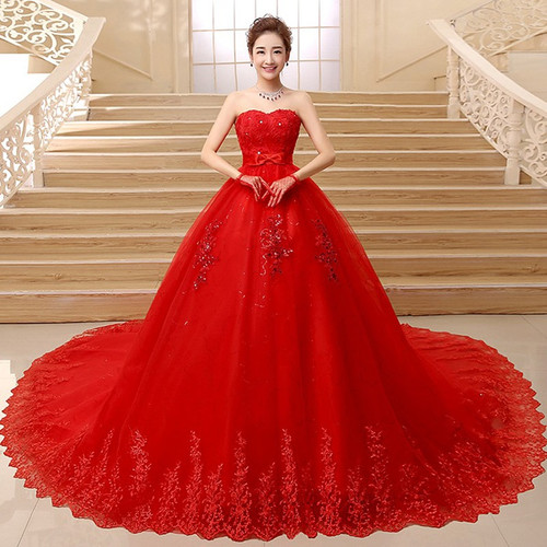 Flounce red princess tulle ball gown wedding/prom dress with tiered skirt -  various styles