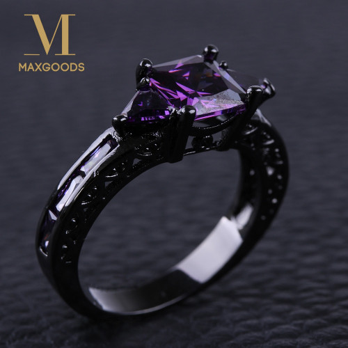 Jewel Round Green Zircon Black Gold Filled Ring Vintage Jewelry for Women Wedding Engagement Rings FJT