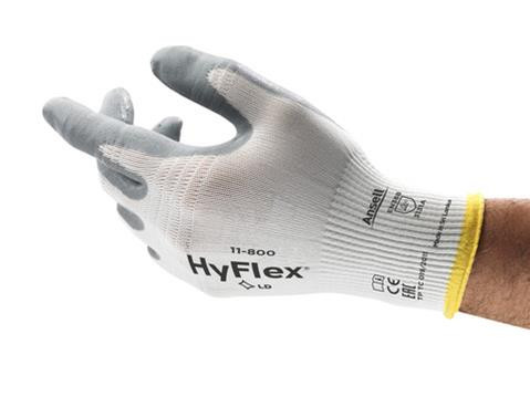 HyFlex® 11-800-7 Industrial Glove, 7, Nitrile Foam Coating, Nylon, Knit Wrist Cuff, Resists: Cut/Abrasion, ANSI Cut-Resistance Level: A1