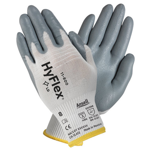 HyFlex® 11-800-9 Industrial Glove, 9, Nitrile Foam Coating, Nylon, Knit Wrist Cuff, Resists: Cut/Abrasion, ANSI Cut-Resistance Level: A1