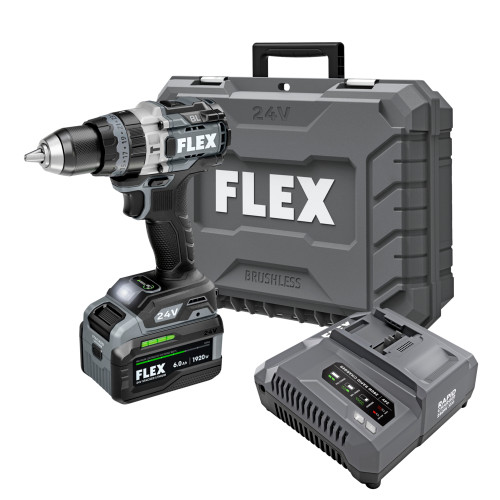 FLEX 24V 1/2" 2-Speed Hammer Drill Driver with Turbo Mode - Stacked Lithium Kit - 6.0Ah, 280W charger