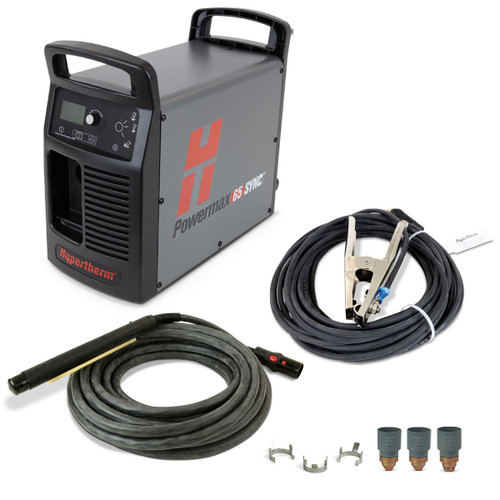 HYPERTHERM Powermax65 SYNC system, 200-600V 1/3-PH, CSA, CPC port, 180 degree machine torch, 15.2m (50') lead