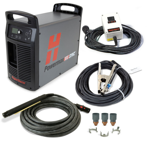 HYPERTHERM Powermax105 SYNC system, 200-600V 3-PH, CSA, CPC port, 180 degree machine torch, 15.2 m (50') lead, remote