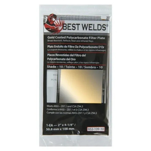 Best Welds Welding Lens Filter Plate, Gold Coated Poly, 2" x 4.25", Shade 10
