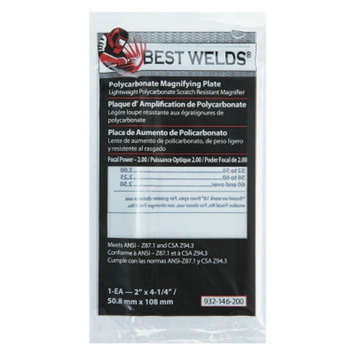 Best Welds Magnifyer Plate Plastic 2" x 4.25", Diopter 2.00