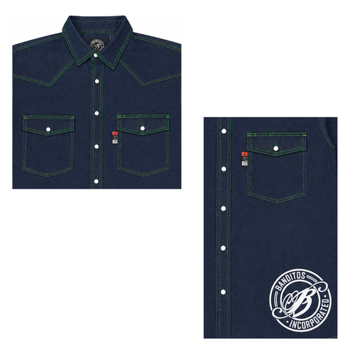 Banditos FR Shirt in Denim w/Green - Small