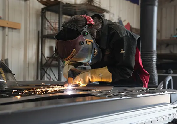 Hypertherm Powermax plasma cutter in use on a fabrication job