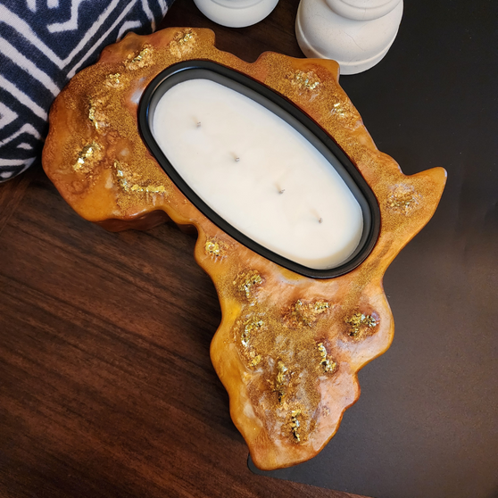 The Glow. Hot Luxe. A Hot Mess Candle Co. Africa Candle. African art piece. Candle holder. African candle holder.