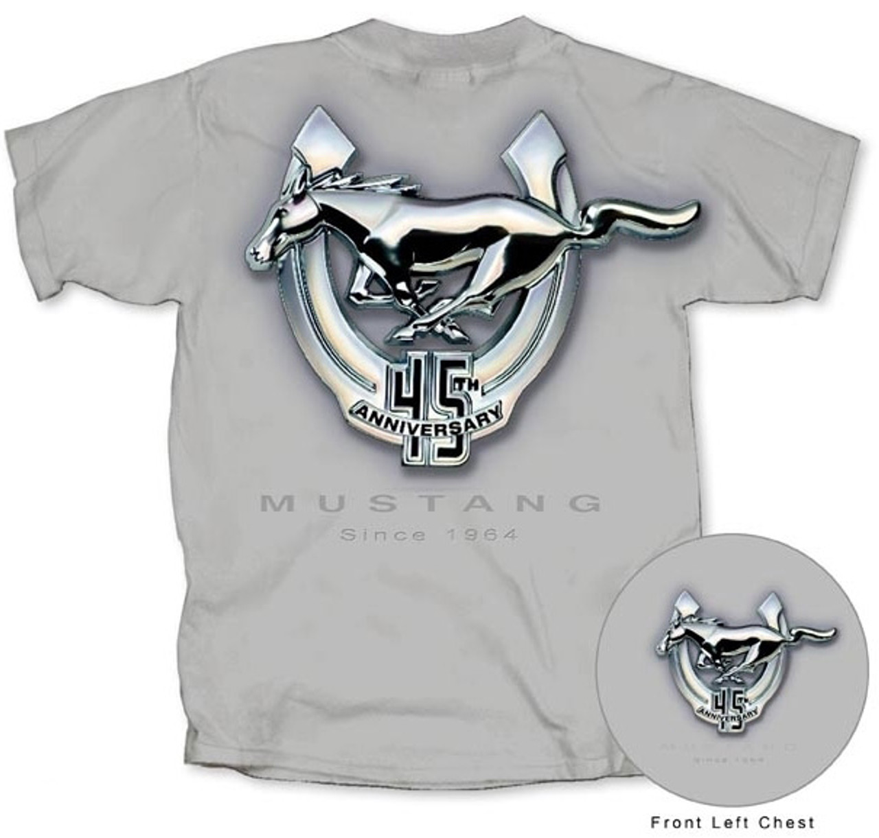 StangStuff Mustang - 45th T-Shirt - Ice Anniversary Gray