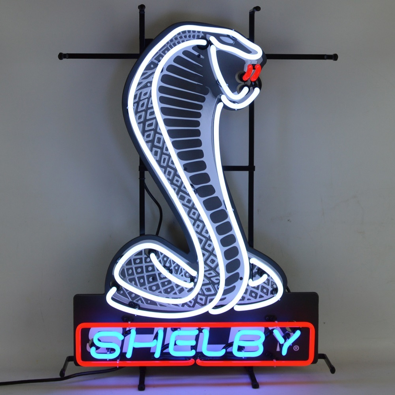 18" Blue SHELBY Snake Double Neon Carbon Fiber Like Clock Cobra Mustang 
