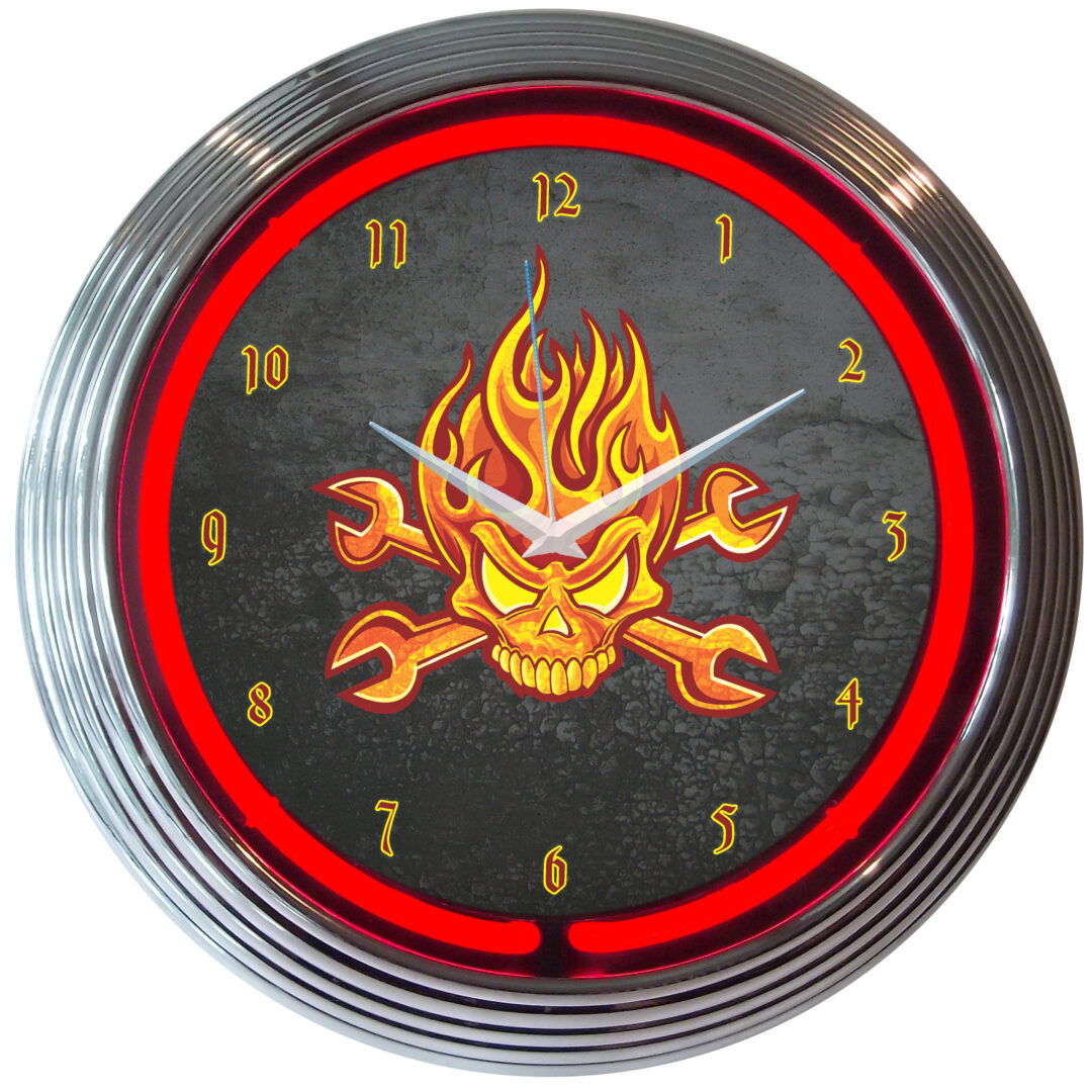Neonetics Mechanic Fire Skull Neon Clock - Thumbnail 5