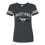 Mustang Pony Striped Football Style T-Shirt - Ladies