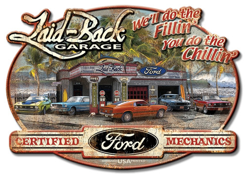 Mustang Dream Garage Embossed Metal Sign By Laid Back