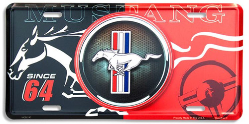 Ford Mustang Since '64 Embossed License Plate - Red & Black