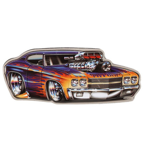 Rohan Day Purple Chevelle Hot Rod Embossed Tin Magnet Rohan Day Purple Chevelle Hot Rod Embossed Tin Magnet