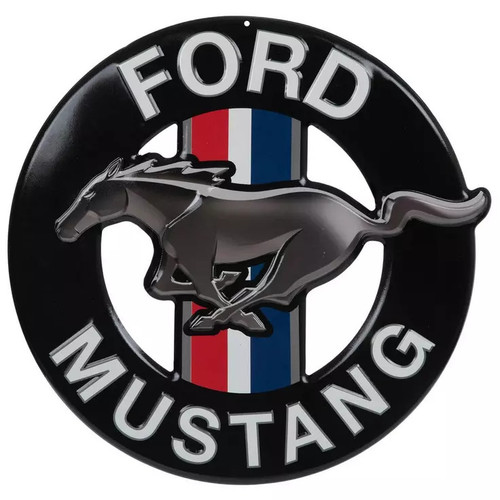 Ford Mustang Tri-Bar Logo Round Embossed Sign