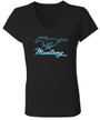 Ladies Black V-Neck Baby Blue Running Horse T-Shirt