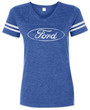 Ford Oval Striped Football Style T-Shirt - Ladies