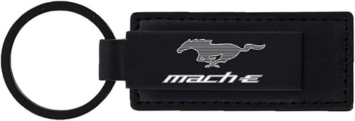 Ford Mach E Mustang Black Leather w/ White Logo Key Chain - StangStuff