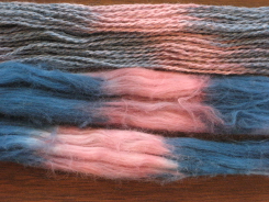 Dye-Lishus® cotton sliver and yarn dyed with saxon blue and lac natural dyes