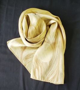 Silk scarf marbled with tannins cutch, myrobalan, pomegranate, and wattle, then treated in iron