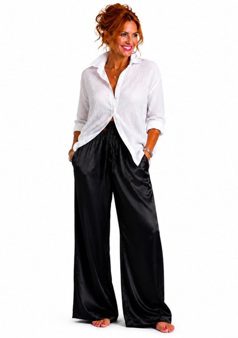 DRAPEY SILK  BLACK BLACK TROUSER