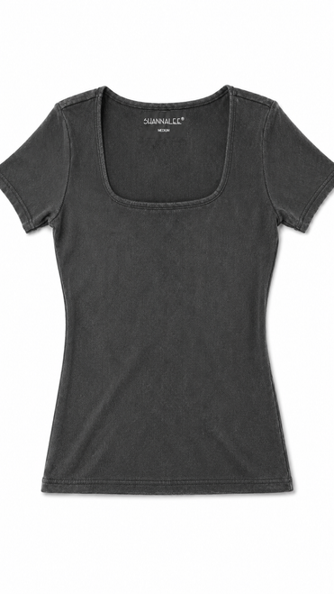 SQUARE NECK RIBBED MINERAL WASHED TEE