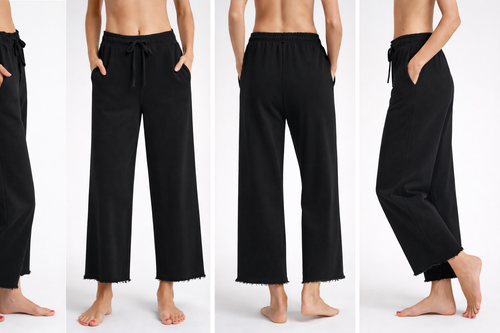 SLC SUPER DUPER BEEFY BLACK COTTON FLEECE WIDE LEG CROP PALAZZO