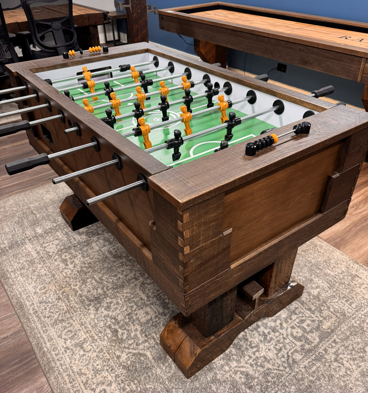 ヴィンテージgame table Authentic reclaimed wood and steel railroad-themed pool table from