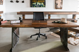 Reclaimed railroad steel and boxcar flooring desk