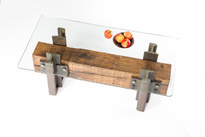 boutique hotel coffee table with simple lines from reclaimed wood steel