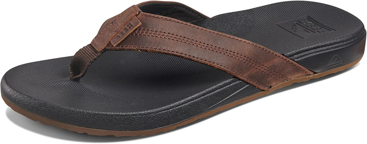 REEF Men's Cushion Phantom Leather Flip Flop Sandal Black/Brown -  RF0A3FEZBKB