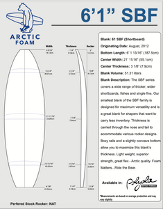 6'1" SBF 1/8" Y FOAM BLANK (A61SBFY)