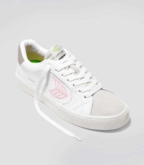 CARIUMA SALVAS SHOES (White Premium Leather Vintage White Suede Rose Logo Sneaker Women)(EX)